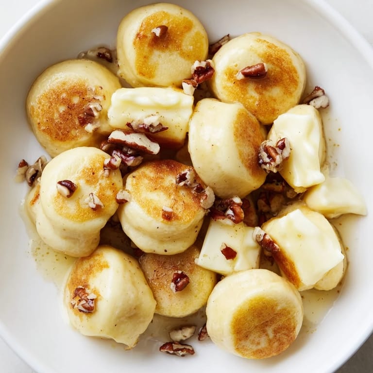 Sweet and savory Pancake Brie Bites, freshly baked and drizzled with honey, ready to serve.