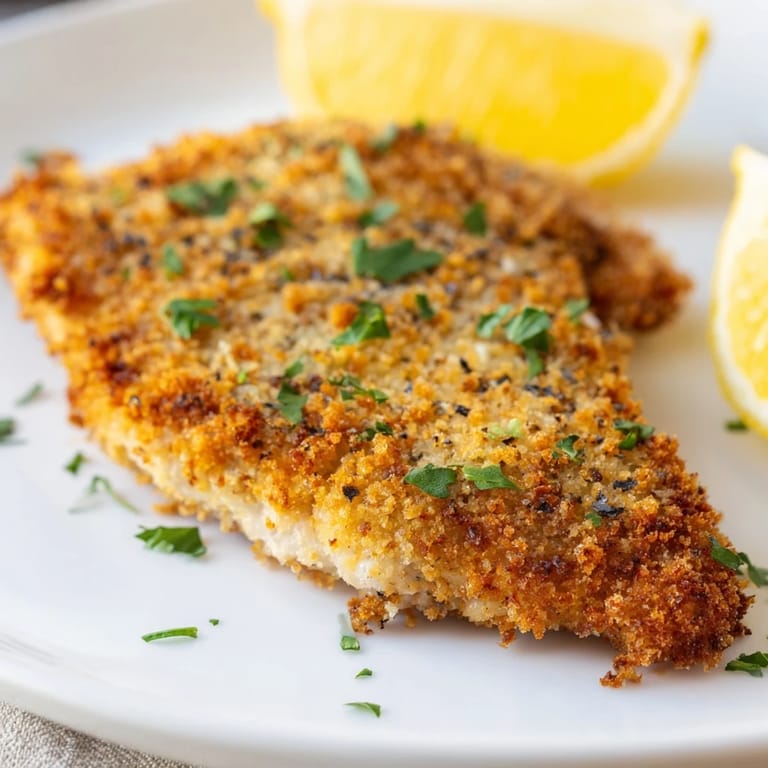 Enjoy a plate of tempting Crispy Parmesan Chicken Cutlet, offering delightful crunch with every bite, ideal for a family meal.
