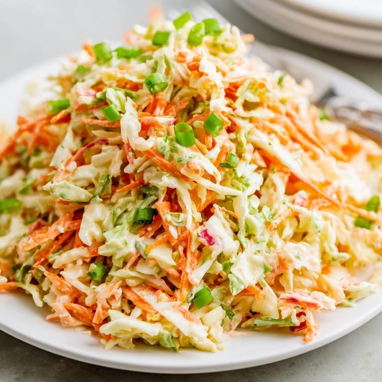 Close-up of Best Cabbage Coleslaw highlighting crisp textures and creamy dressing, ideal for topping pulled pork sandwiches or enjoying as a light vegetarian side.