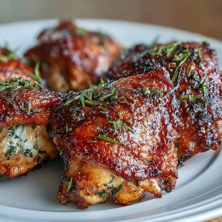 A close-up of Crispy Baked Bone-In Chicken Thighs revealing juicy, succulent dark meat and smoky paprika seasoning.