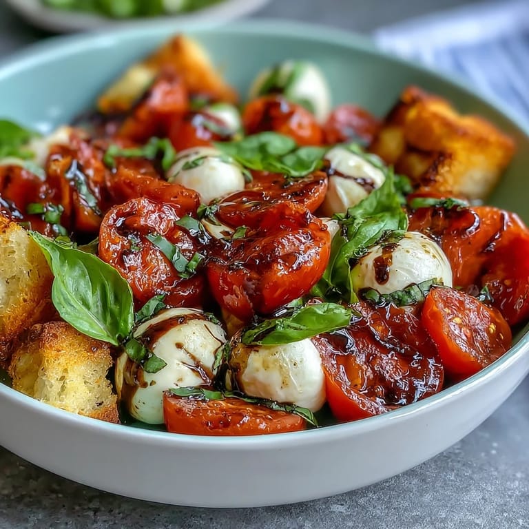 Serving the Caprese Salad Bowl with a Pinot Grigio, this Italian-inspired dish features torn bread for crunch.