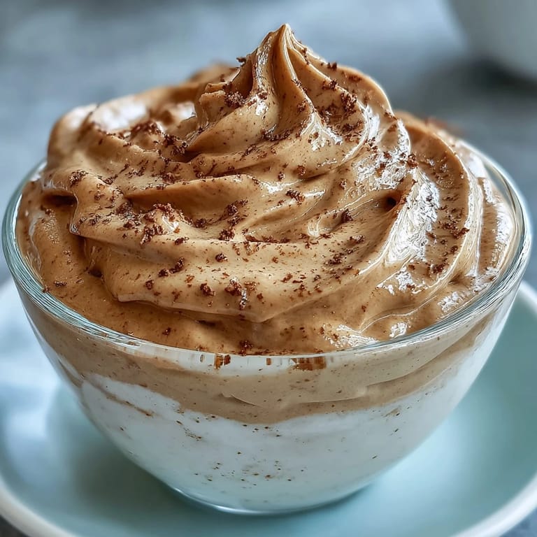 Creamy Hojicha Mousse topped with cocoa nibs, ready to serve after chilling for two hours.