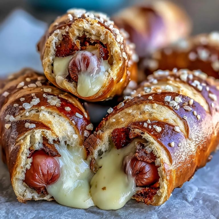Homemade Soft Baked Cheesy Pretzel Dogs arranged on a rustic wooden serving platter, perfect for American game day parties or a comforting family snack.