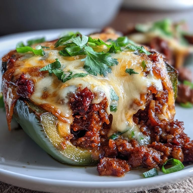 Keto-friendly taco stuffed bell peppers feature savory beef filling and rich cheddar topping, offering a colorful and satisfying low-carb dinner.  