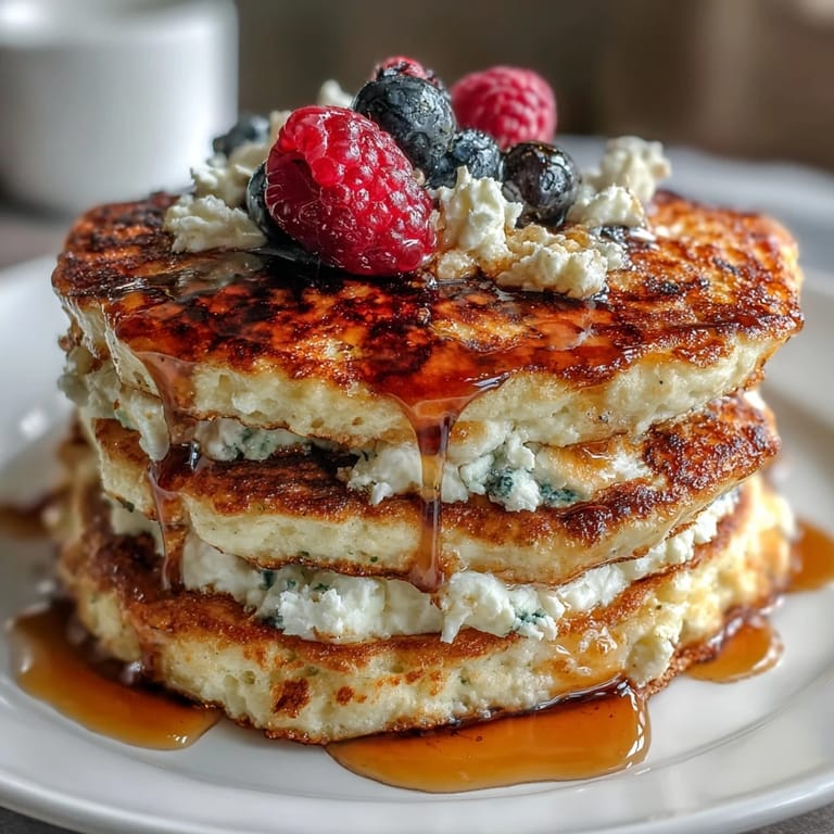 3. Golden cottage cheese and berry pancakes served with fresh strawberries, ideal for a nutritious post-workout meal.