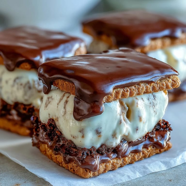 Vanilla bean ice cream nestled between coffee-flavored cookies for a refreshing frozen treat.