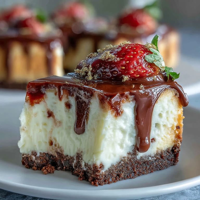 Mini cheesecake cups with chocolate biscuit base, smooth vanilla filling, and juicy strawberry garnish.  