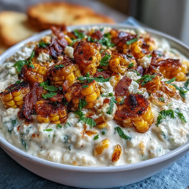 Vibrant Elote Dip topped with fresh cilantro and cotija cheese, paired with golden tortilla chips for a flavorful snack.