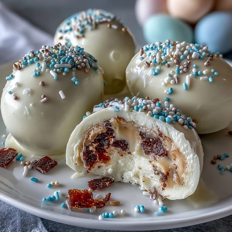 Irresistible white chocolate-covered peanut butter eggs with rainbow sprinkles—perfect for Easter celebrations or sweet gift-giving.