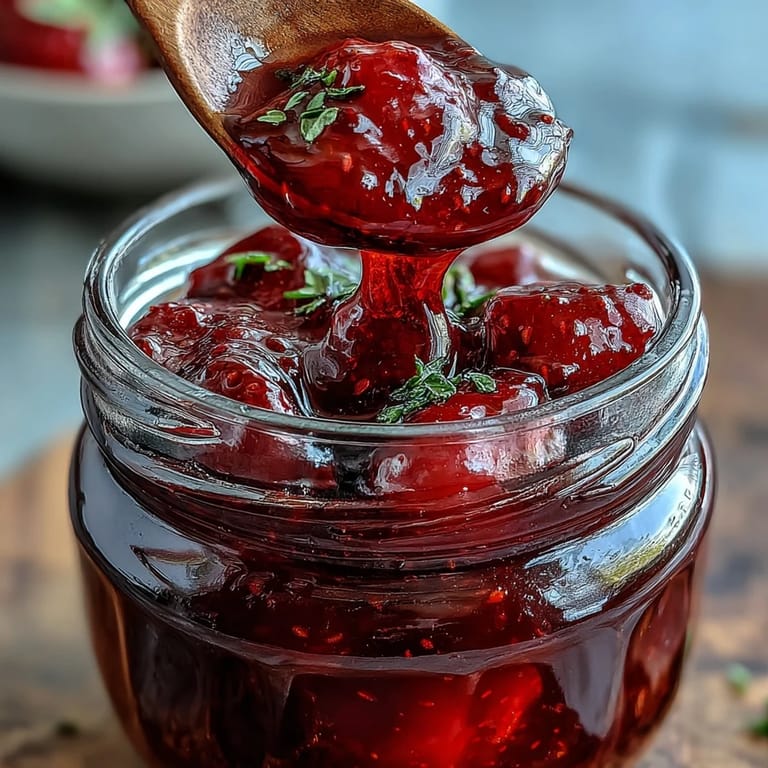 Homemade strawberry jam with visible fruit pieces, capturing the essence of spring, ready to spread on warm toast or scones.