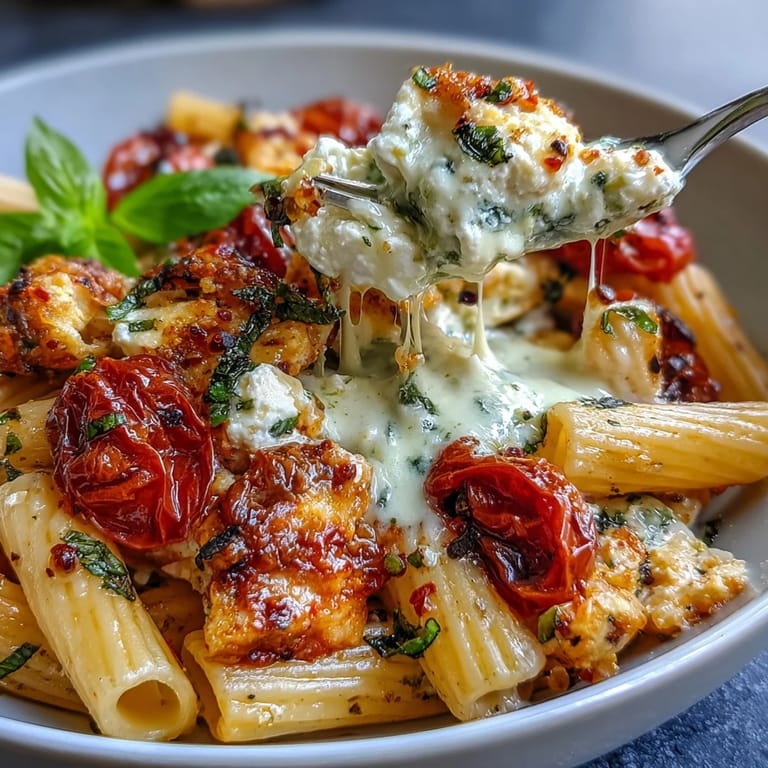 Easy Mediterranean Baked Feta Pasta, showcasing a creamy roasted tomato sauce.