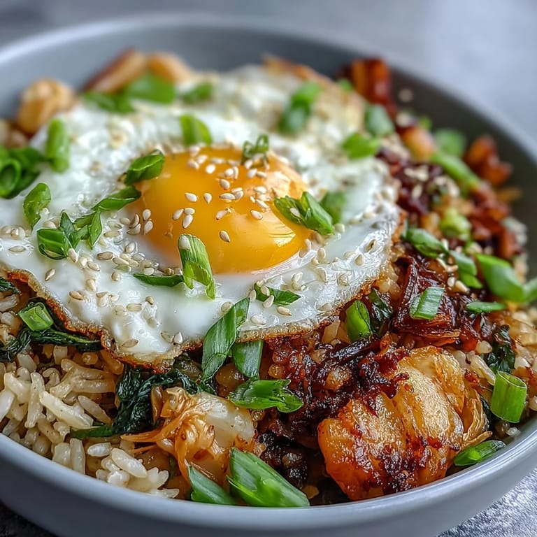 Hearty Korean-inspired kimchi fried rice bowl, perfect for a quick, delicious weeknight meal.