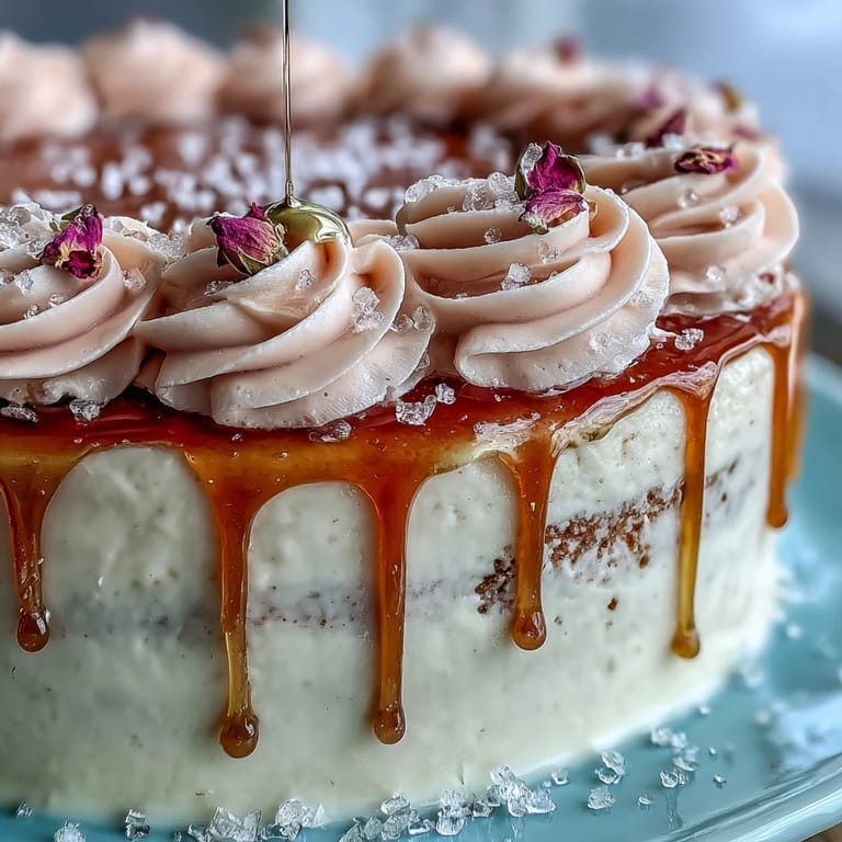 A decadent Bridal Shower Rosé Velvet Cake, adorned with a flowing gold drip.