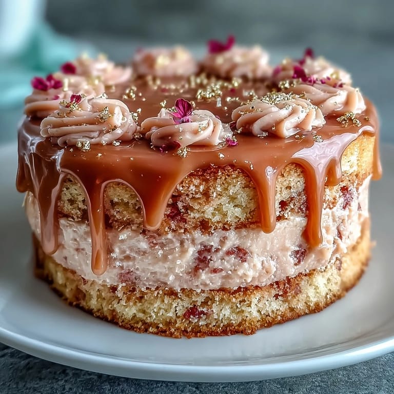 Drizzled gold over a stunning Bridal Shower Rosé Velvet Cake, ready for celebration.