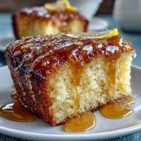 Moist limoncello pound cake with tangy lemon glaze, served on a white plate with fresh berries and mint.  