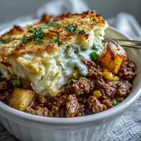 A steaming bowl of Shepherds Pie Soup with tender ground beef and colorful vegetables in savory broth.