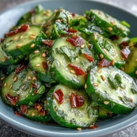 Smashed Cucumber Salad with Garlic Chili Oil, a crisp and refreshing dish with spicy, garlicky flavors, perfect as a side or appetizer.