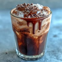 Velvety chocolate cream swirls atop chilled cold brew coffee, creating a decadent and refreshing Chocolate Cream Cold Brew treat.