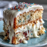 A bright Spring Birthday Party Funfetti Dip Cake bursting with colorful sprinkles.